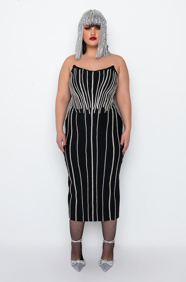PLUS PARADISE FOUND MIDI DRESS WITH RHINESTONES