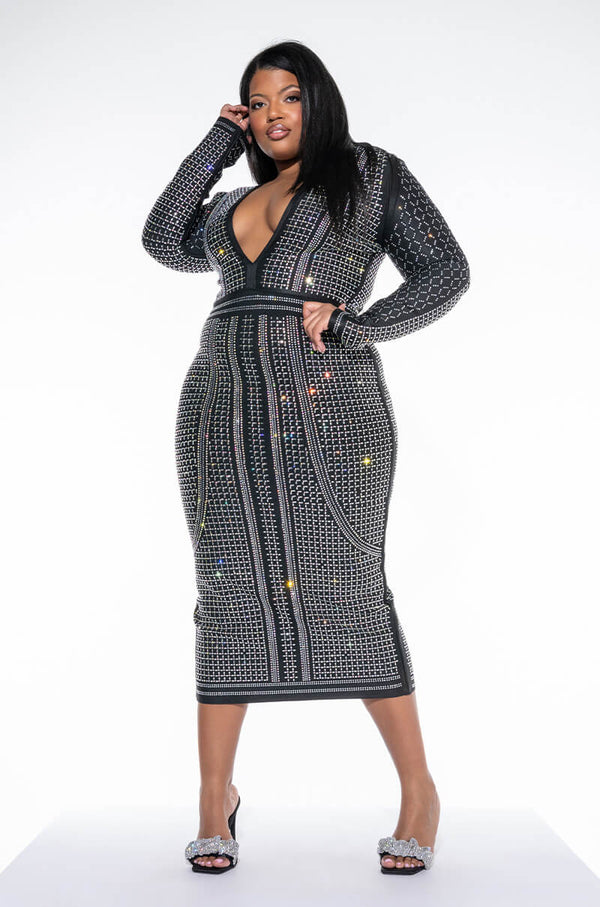 PLUS PART TIME LOVER FULL BEADED BANDAGE DRESS