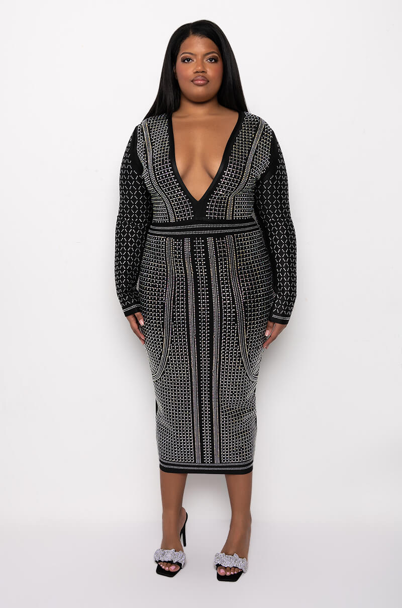 PLUS PART TIME LOVER FULL BEADED BANDAGE DRESS