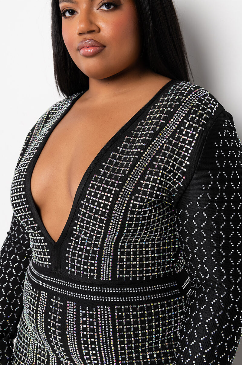 PLUS PART TIME LOVER FULL BEADED BANDAGE DRESS