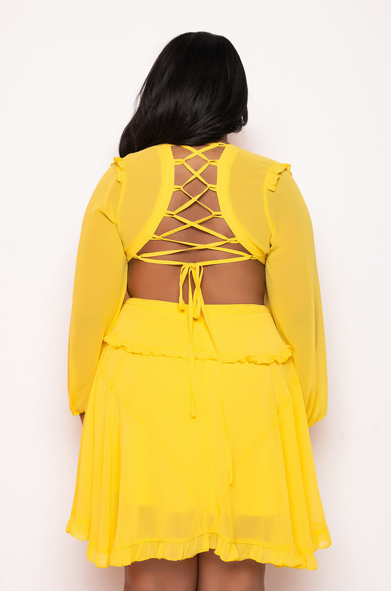 PLUS RESORT LONG SLEEVE MINI DRESS WITH CUT OUTS