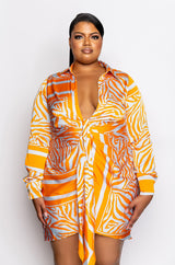PLUS SHE IS WILD SATIN SHIRT DRESS