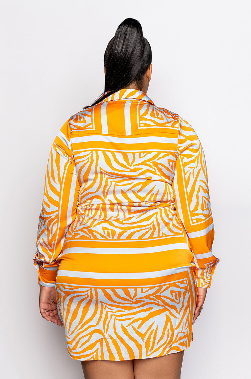 PLUS SHE IS WILD SATIN SHIRT DRESS