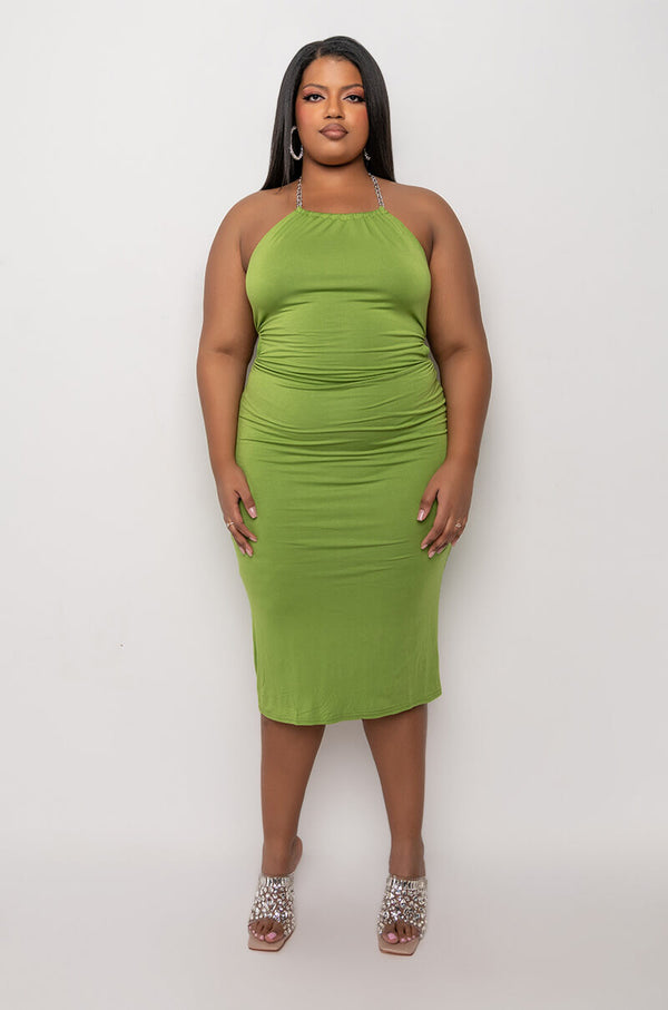 PLUS STOP STARING OPEN BACK MIDI DRESS