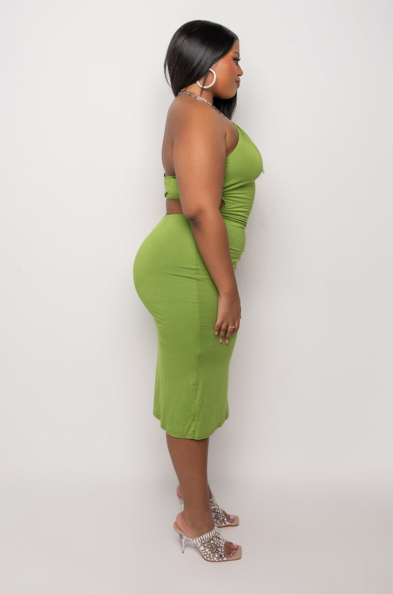 PLUS STOP STARING OPEN BACK MIDI DRESS