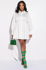 PLUS SUCH A LOOK OPEN BACK BUTTON UP FIT AND FLARE MINI DRESS