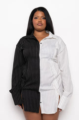 PLUS TAKE IT BACK PINSTRIPE BLAZER DRESS