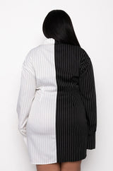 PLUS TAKE IT BACK PINSTRIPE BLAZER DRESS
