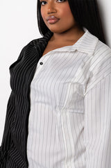 PLUS TAKE IT BACK PINSTRIPE BLAZER DRESS