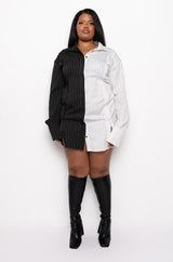 PLUS TAKE IT BACK PINSTRIPE BLAZER DRESS