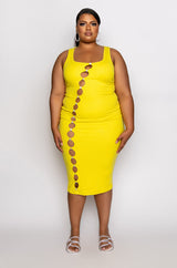 PLUS TULUM CUT OUT RHINESTONE RIBBED MIDI DRESS