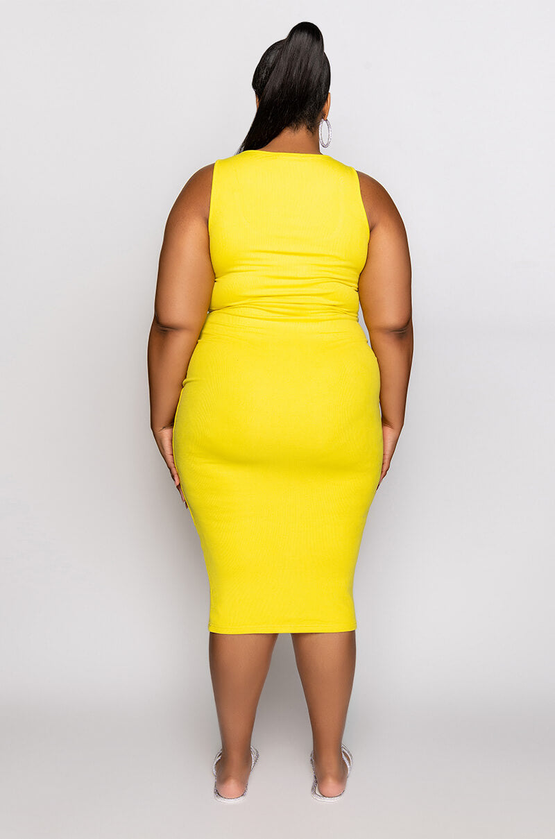 PLUS TULUM CUT OUT RHINESTONE RIBBED MIDI DRESS