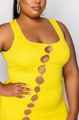 PLUS TULUM CUT OUT RHINESTONE RIBBED MIDI DRESS