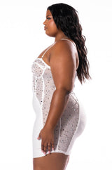 PLUS TWO FACE BANDAGE MINI DRESS WITH MESH DETAIL