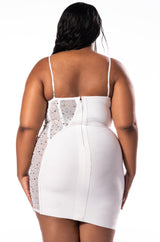 PLUS TWO FACE BANDAGE MINI DRESS WITH MESH DETAIL