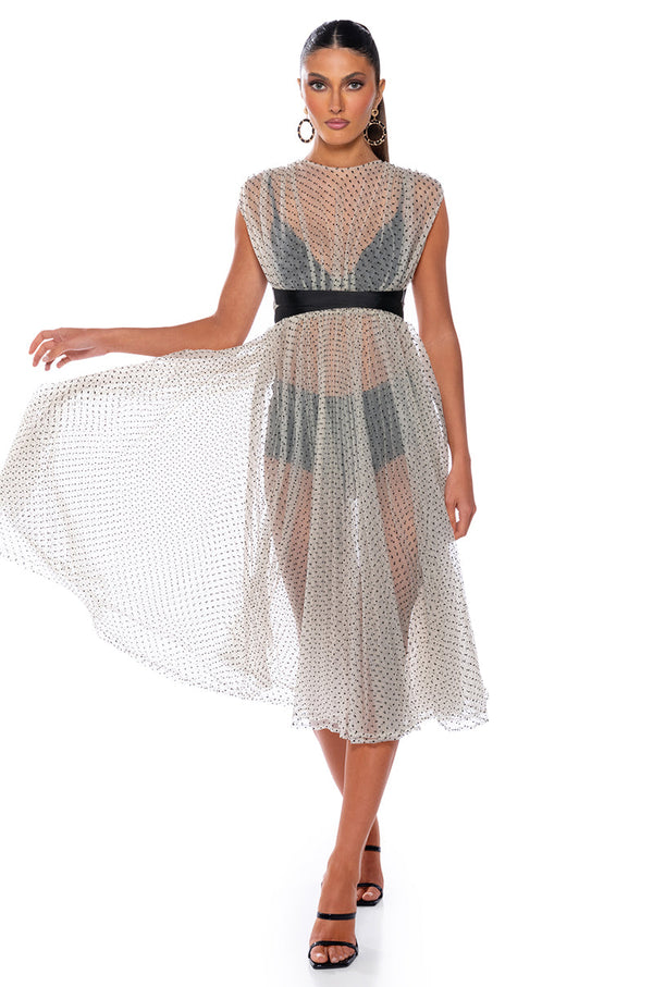 DAPHNE NUDE SEE THROUGH MIDI DRESS