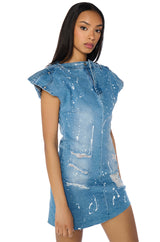 POLLOCK SPLATTER PAINT DENIM MINI DRESS