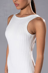 HAILEY SLEEVELESS HIGH NECK KNIT MIDI DRESS