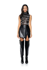 POP STAR ZEBRA RHINESTONE SLEEVELESS MESH TEE