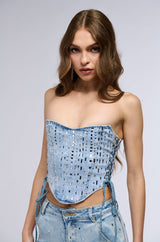 POPSTAR DENIM CORSET TOP WITH RHINESTONE
