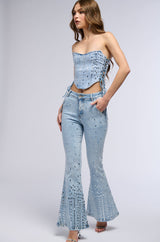 POPSTAR DENIM RHINESTONE FLARED PANT