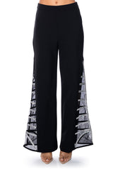 PREMIER RHINESTONE MESH PANEL SATIN WIDE LEG PANT