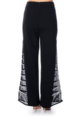 PREMIER RHINESTONE MESH PANEL SATIN WIDE LEG PANT