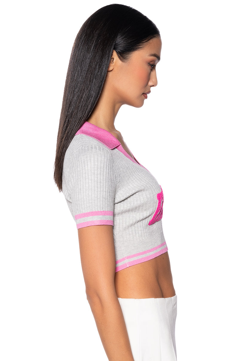 PRETTY ELITE CROPPED COLLARED SWEATER