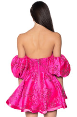 PRETTY IN PINK BROCADE MINI DRESS
