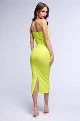 PRETTY LADY PLEATHER MIDI DRESS WITH CUT OUT IN LIME