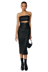 PRETTY LADY PLEATHER MIDI DRESS WITH CUT OUT