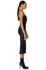 PRETTY LADY PLEATHER MIDI DRESS WITH CUT OUT