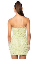 PRIMROSE STRAPLESS FEATHER MINI DRESS