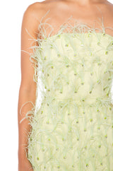 PRIMROSE STRAPLESS FEATHER MINI DRESS