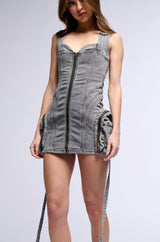 PRINCESS TREATMENT STRAPPY CARGO DENIM MINI DRESS IN BLACK