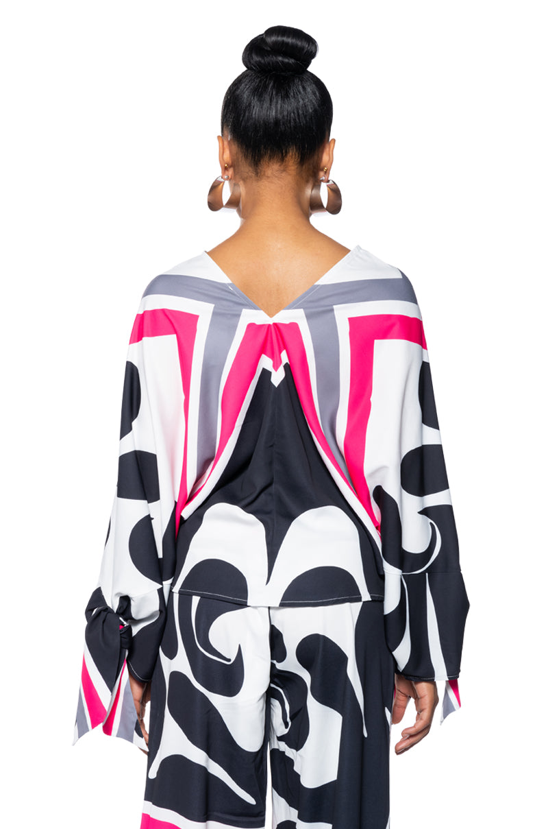 PRINTED V NECK BLOUSE