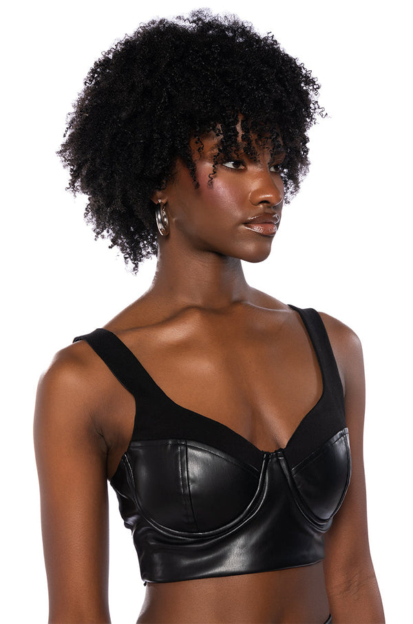PRIYAH FAUX LEATHER CORSET TANK TOP