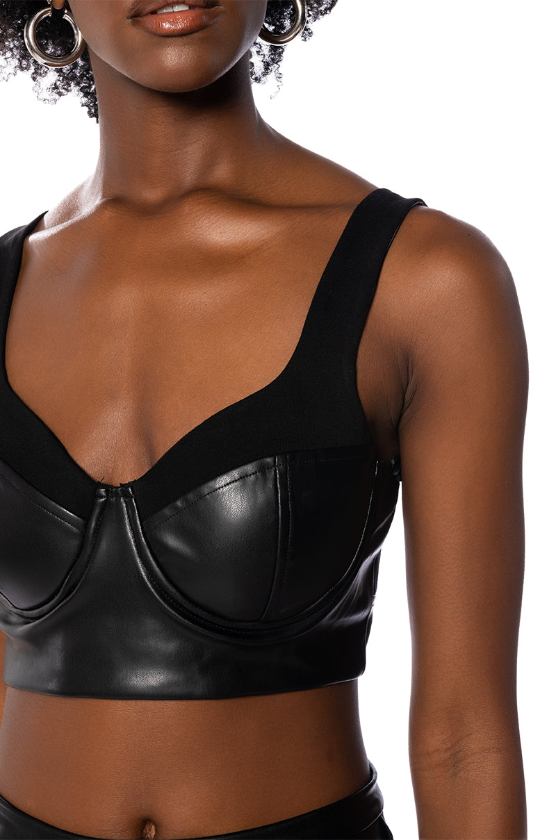 PRIYAH FAUX LEATHER CORSET TANK TOP