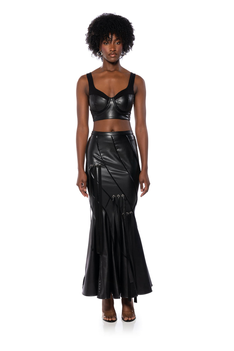 PRIYAH FAUX LEATHER CORSET TANK TOP