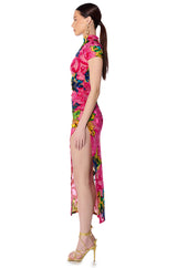 PRIYANKA PAISLEY BURNOUT MIDI DRESS IN PINK