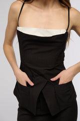 PROFESSIONAL HUSTLER PINSTRIPE COWL NECK BLOUSE