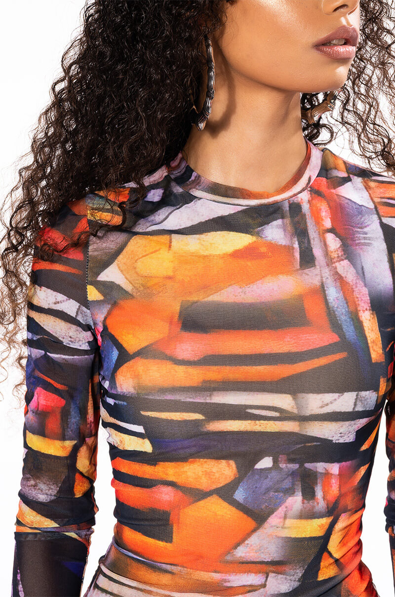 PROVE IT TO ME MESH LONG SLEEVE MINI DRESS