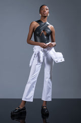 PROVOCATIVE PLEATHER SLEEVELESS BODYSUIT
