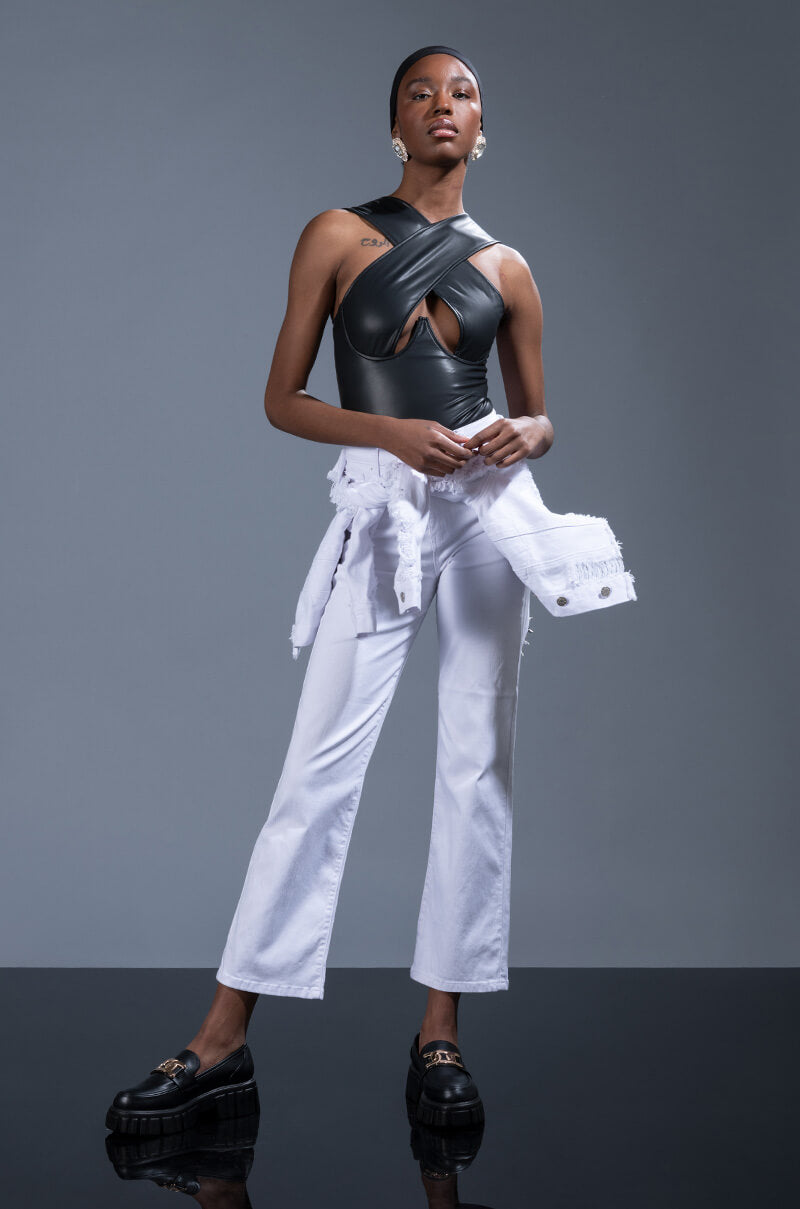 PROVOCATIVE PLEATHER SLEEVELESS BODYSUIT