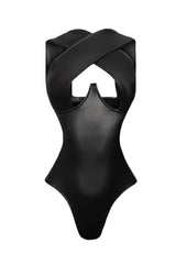 PROVOCATIVE PLEATHER SLEEVELESS BODYSUIT