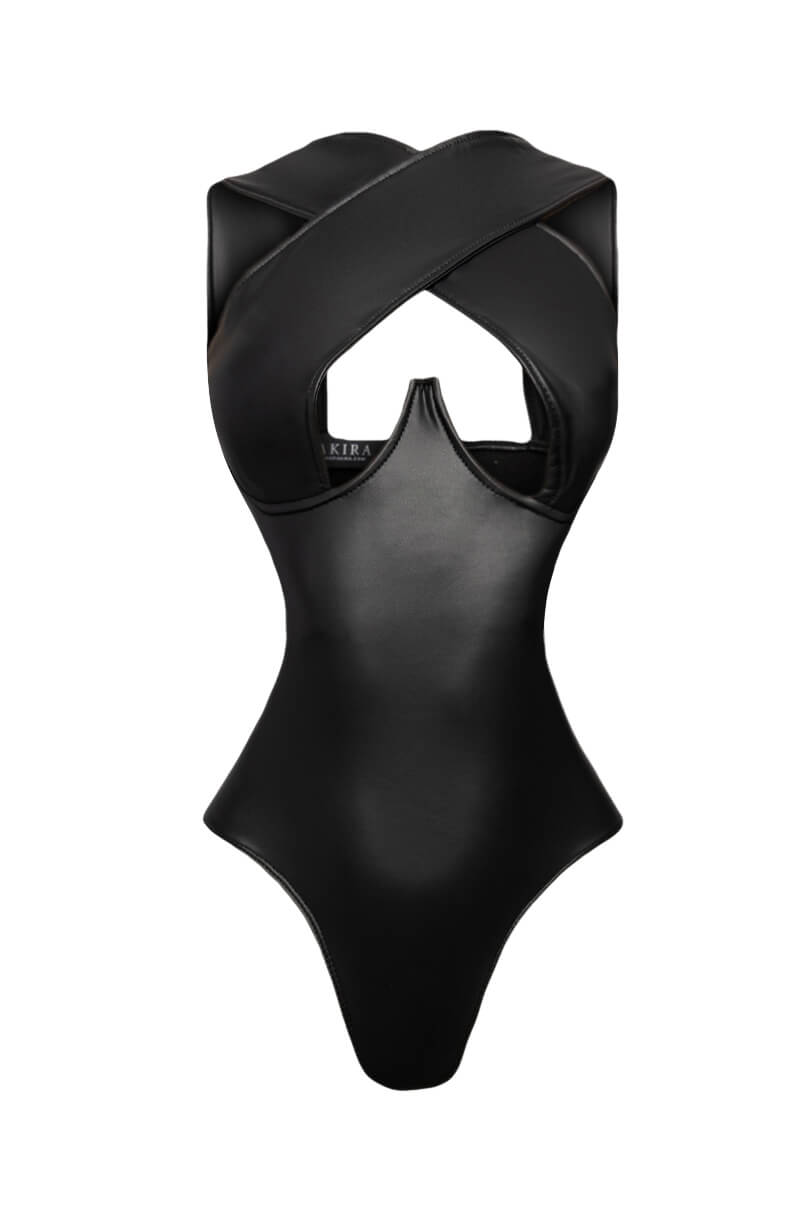 PROVOCATIVE PLEATHER SLEEVELESS BODYSUIT