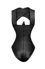 PROVOCATIVE PLEATHER SLEEVELESS BODYSUIT