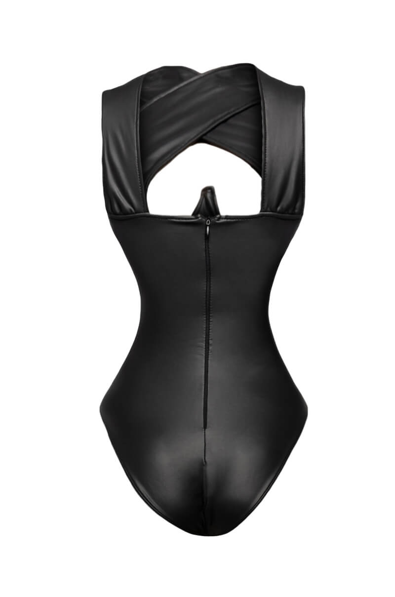 PROVOCATIVE PLEATHER SLEEVELESS BODYSUIT
