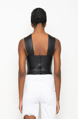 PROVOCATIVE PLEATHER SLEEVELESS BODYSUIT