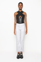 PROVOCATIVE PLEATHER SLEEVELESS BODYSUIT